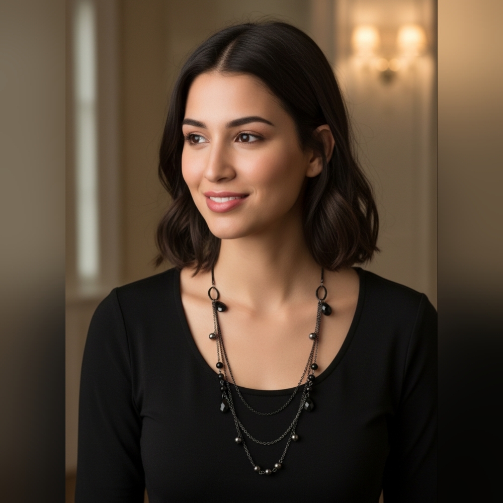 Chic Black Beaded Necklace